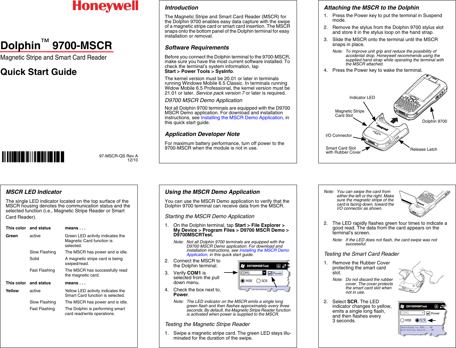 Page 1 of 2 - Honeywell 9700-MSCR 97-MSCR-QS_6-Panel User Manual  To The 7e602365-a23f-4492-9e58-933ab22ac81b