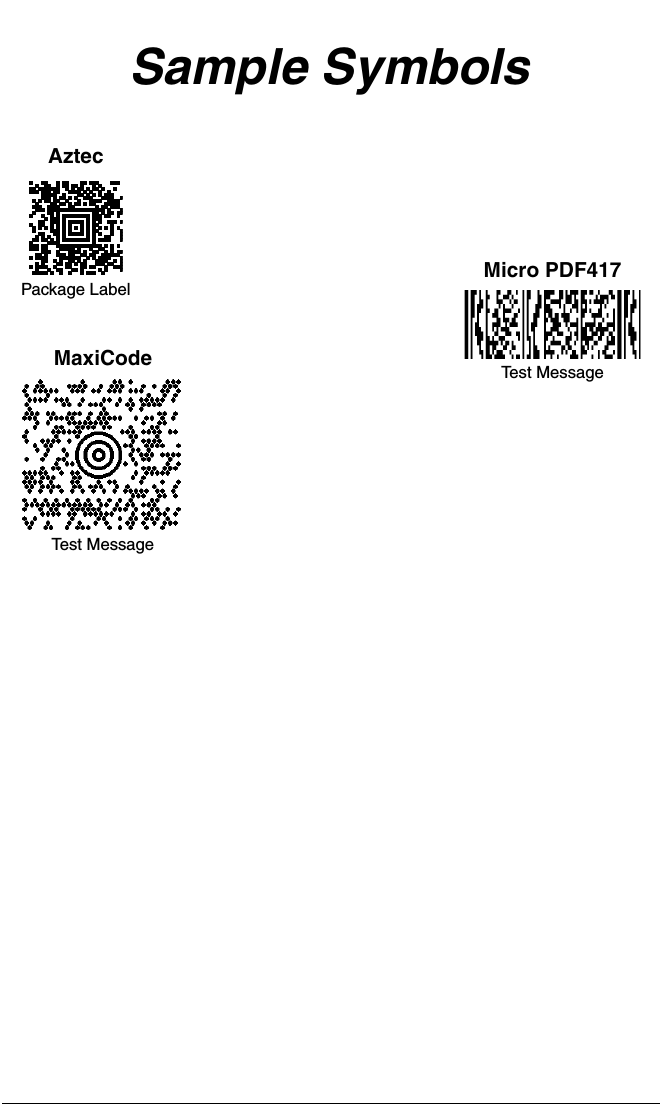 Sample SymbolsAztecMaxiCodeMicro PDF417Package LabelTest MessageTest Message