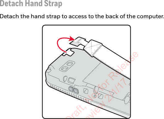 Detach Hand StrapDetach the hand strap to access to the back of the computer.Preliminary Draft, Not for Release Please Review 2/1/17