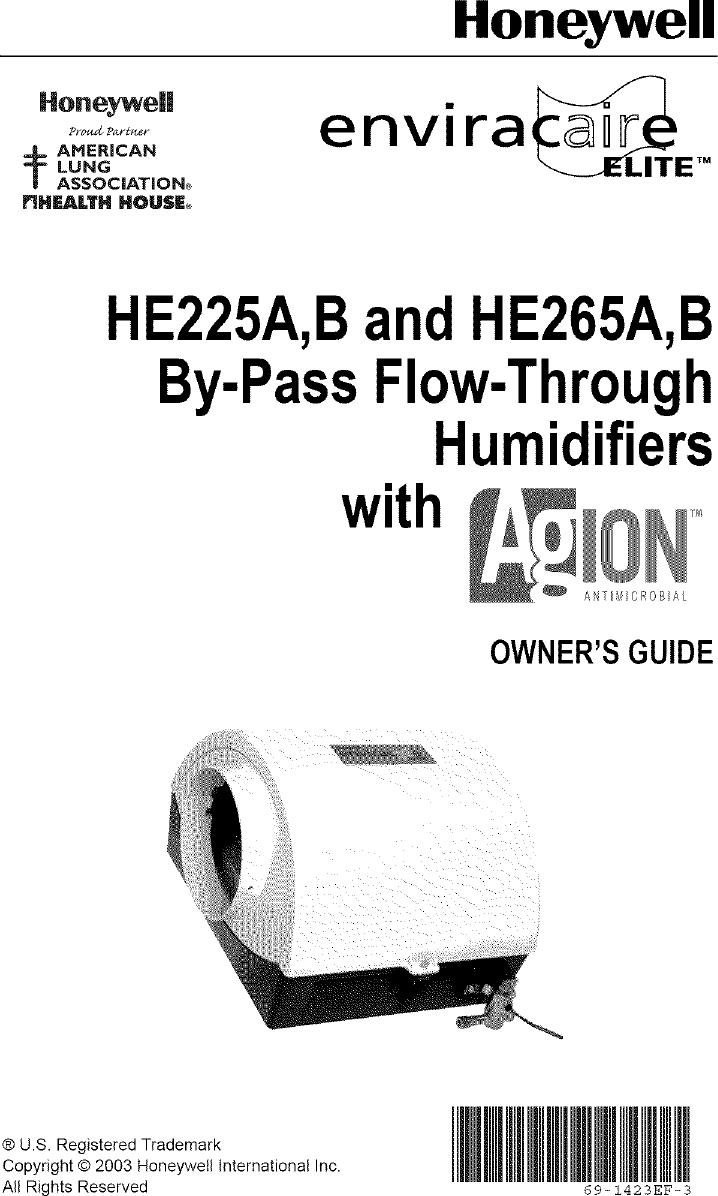 Page 1 of 8 - Honeywell HE225B1004 User Manual  HUMIDIFIER - Manuals And Guides L0612223