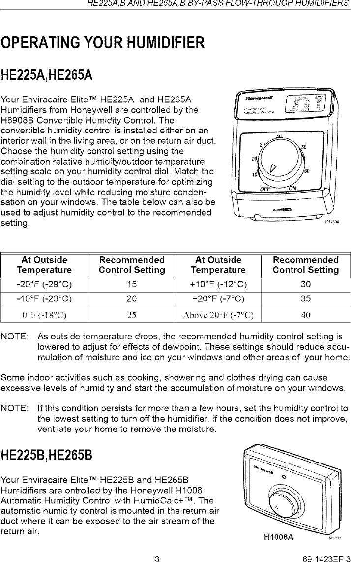 Page 3 of 8 - Honeywell HE225B1004 User Manual  HUMIDIFIER - Manuals And Guides L0612223