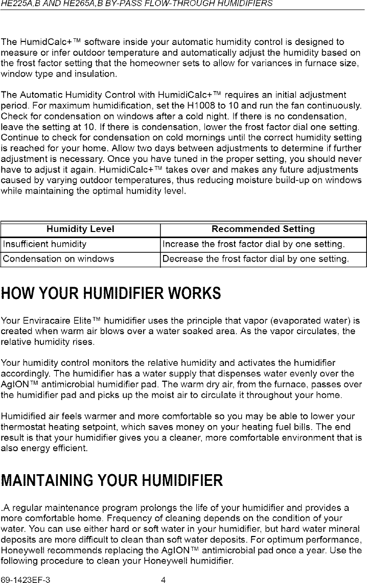 Page 4 of 8 - Honeywell HE225B1004 User Manual  HUMIDIFIER - Manuals And Guides L0612223