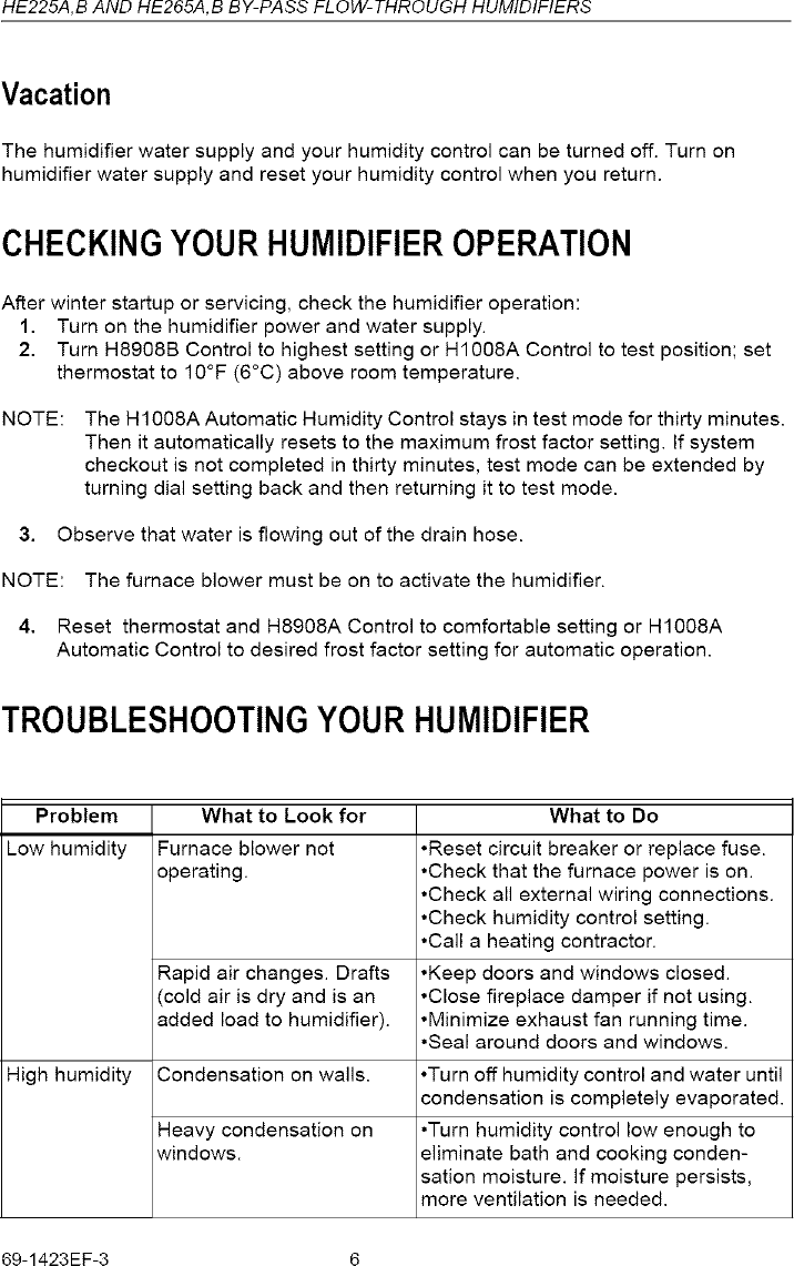 Page 6 of 8 - Honeywell HE225B1004 User Manual  HUMIDIFIER - Manuals And Guides L0612223