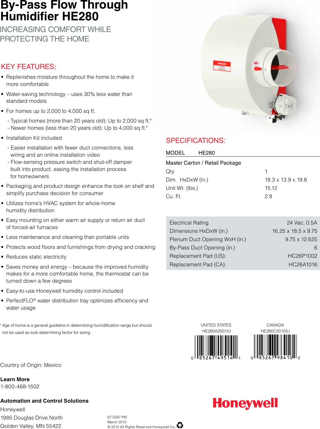 Page 2 of 2 - Honeywell HE280 User Manual  To The 174ac308-3297-4478-af63-dd3b876e5c37