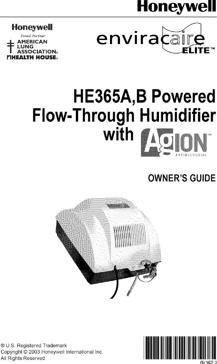 Page 1 of 8 - Honeywell HE365A1006 User Manual HUMIDIFIER - Manuals And Guides L0612227