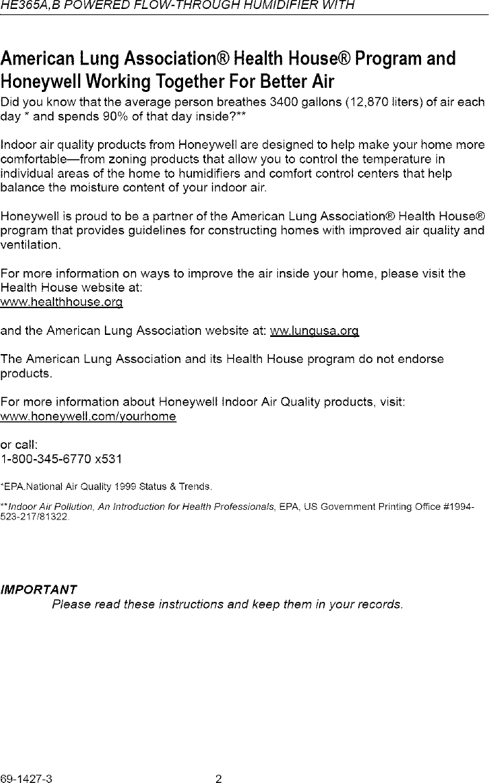 Page 2 of 8 - Honeywell HE365A1006 User Manual HUMIDIFIER - Manuals And Guides L0612227