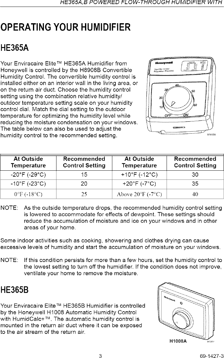 Page 3 of 8 - Honeywell HE365A1006 User Manual HUMIDIFIER - Manuals And Guides L0612227