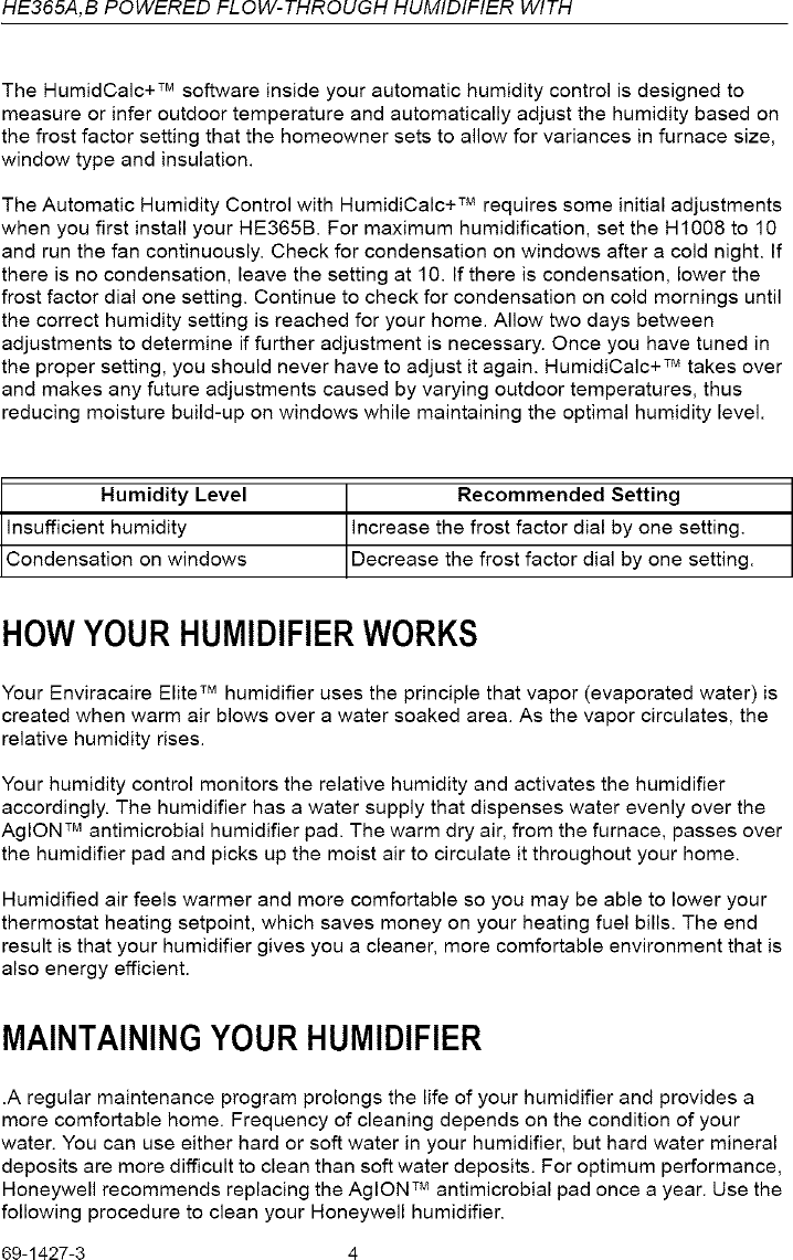 Page 4 of 8 - Honeywell HE365A1006 User Manual HUMIDIFIER - Manuals And Guides L0612227