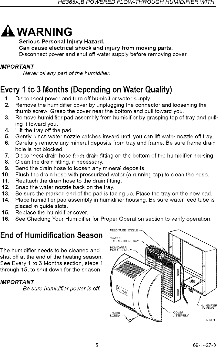 Page 5 of 8 - Honeywell HE365A1006 User Manual HUMIDIFIER - Manuals And Guides L0612227