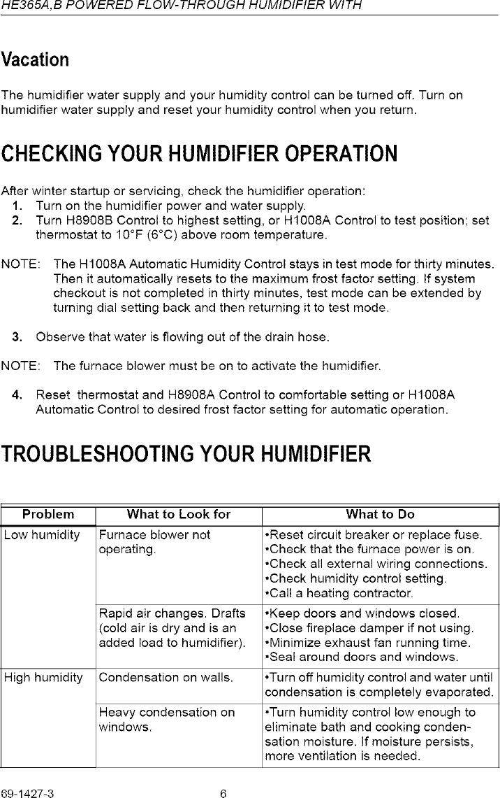 Page 6 of 8 - Honeywell HE365A1006 User Manual HUMIDIFIER - Manuals And Guides L0612227