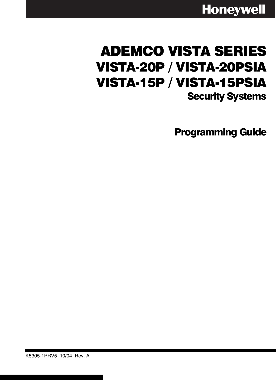 Honeywell Ademco Vista 20P Programming Manual ManualsLib Makes It Easy ...