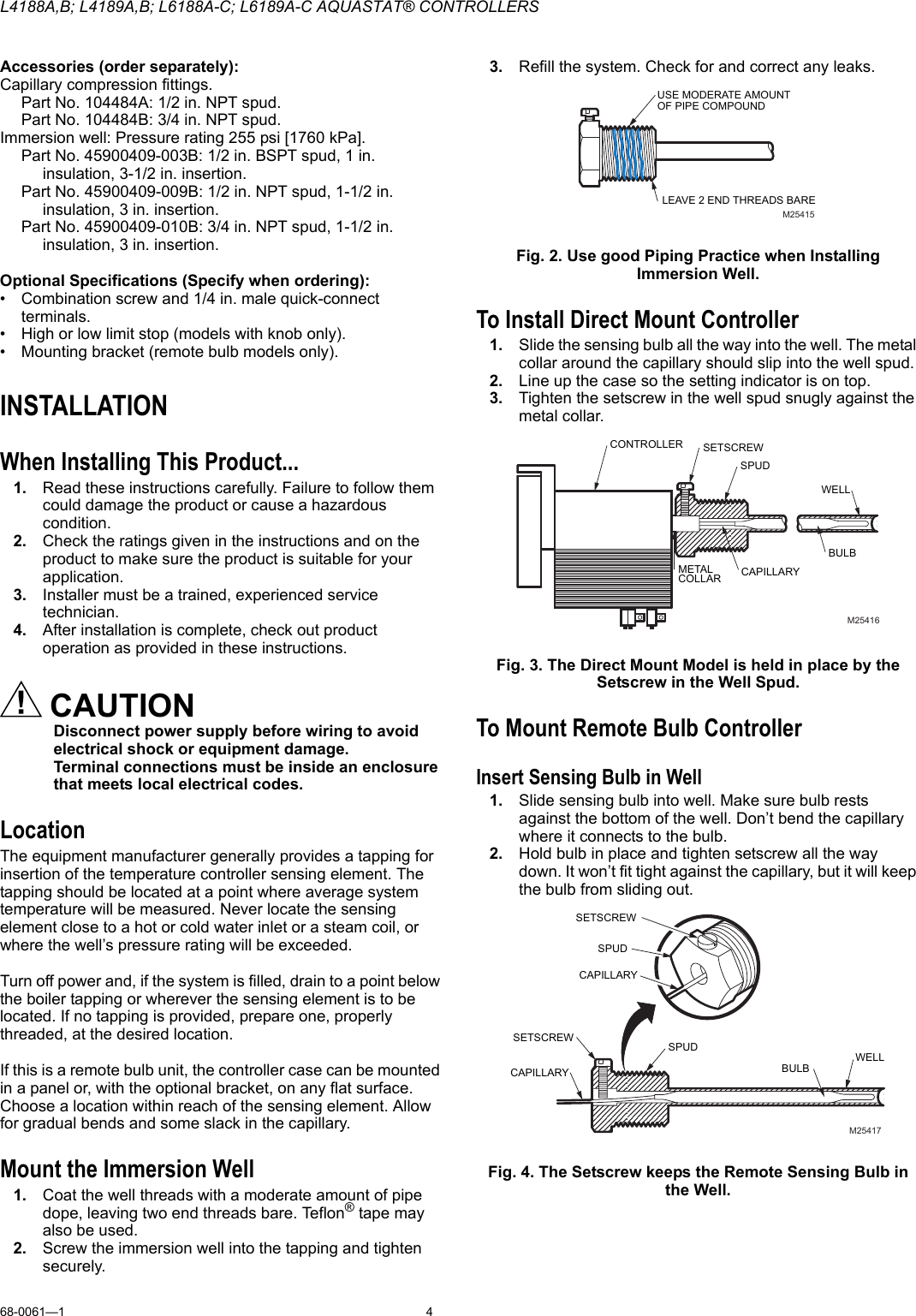 Page 4 of 8 - Honeywell Honeywell-Aquastat-L6188A-C-Users-Manual- 68-0061-1 - L4188A,B; L4189A,B; L6188A-C; L6189A-C Aquastat® Controllers  Honeywell-aquastat-l6188a-c-users-manual