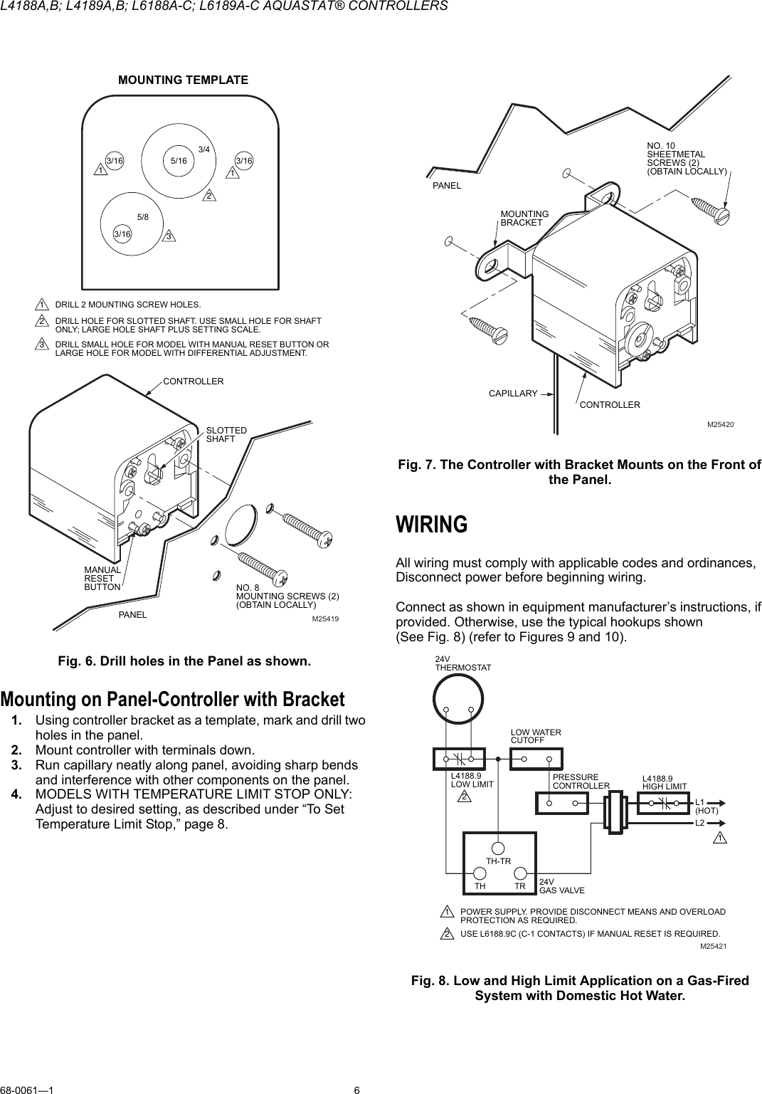 Page 6 of 8 - Honeywell Honeywell-Aquastat-L6188A-C-Users-Manual- 68-0061-1 - L4188A,B; L4189A,B; L6188A-C; L6189A-C Aquastat® Controllers  Honeywell-aquastat-l6188a-c-users-manual