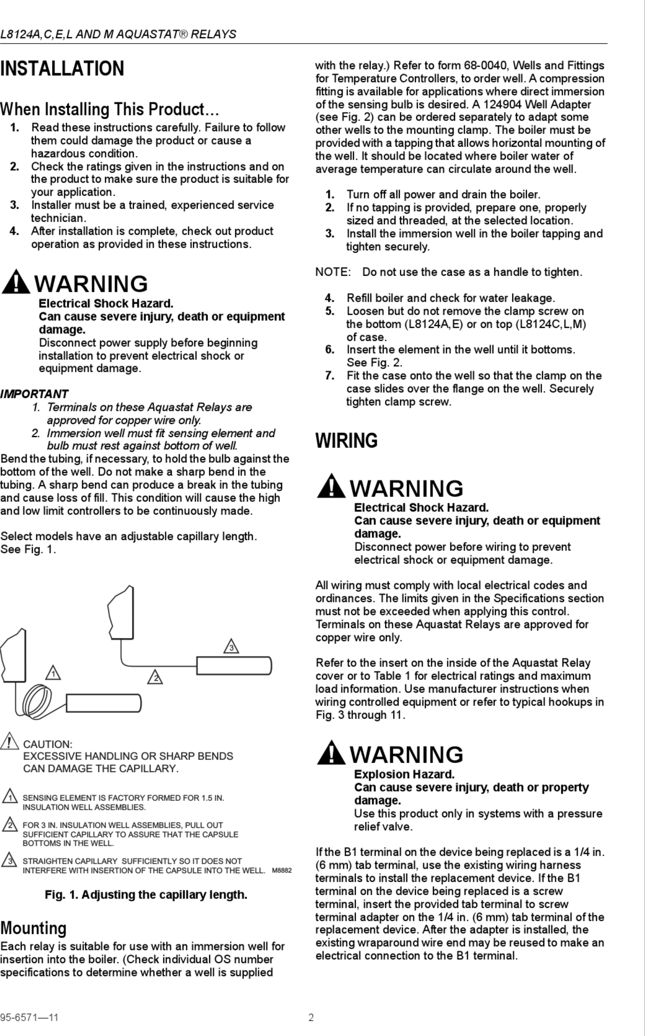 Page 2 of 8 - Honeywell Honeywell-Aquastat-L8124A-Installation-Instructions-Manual-1003208 User Manual