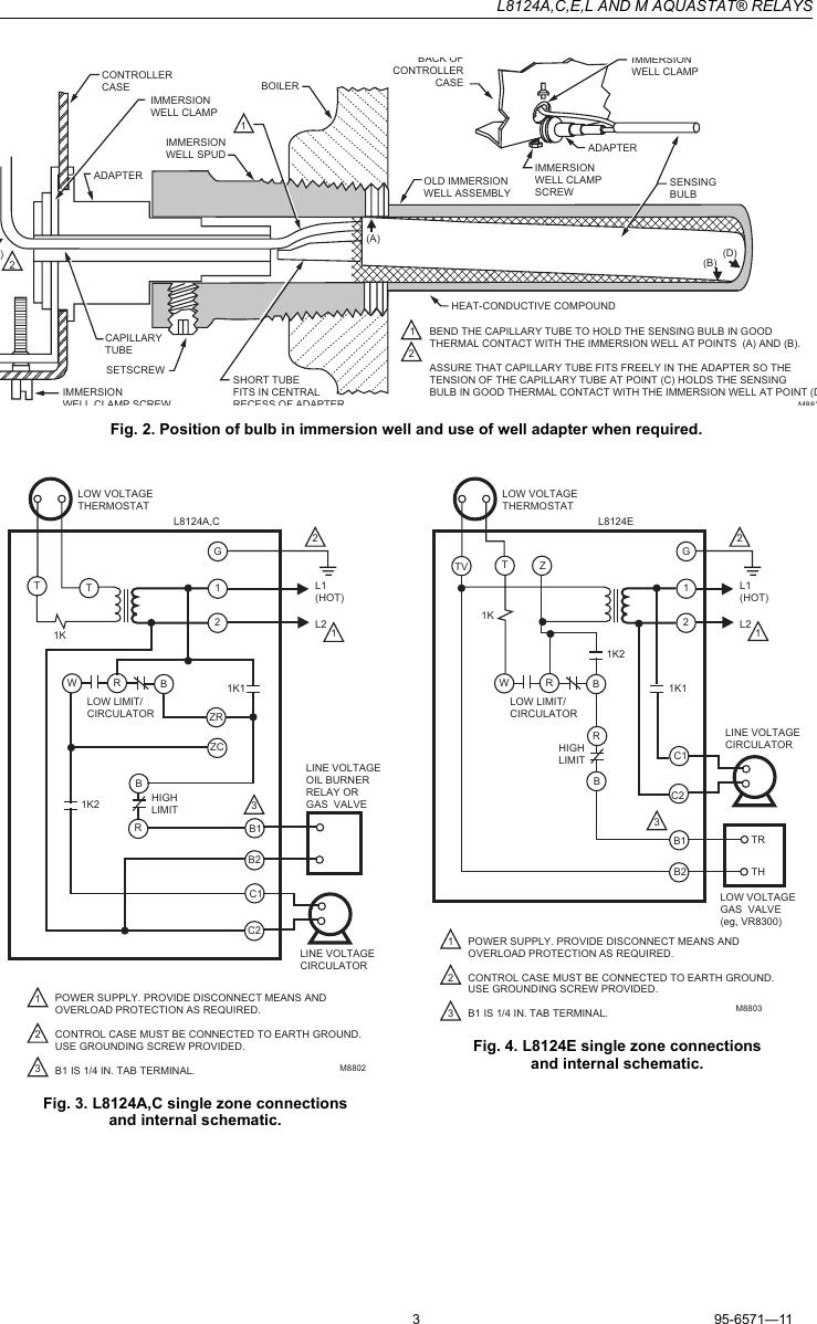 Page 3 of 8 - Honeywell Honeywell-Aquastat-L8124A-Instruction-Manual- 95-6571 - L8124A,C,E,L And M Aquastat® Relays  Honeywell-aquastat-l8124a-instruction-manual