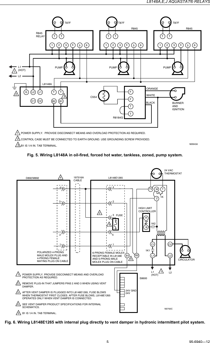 Page 5 of 8 - Honeywell Honeywell-Aquastat-L8148A-Instruction-Manual- 95-6940 - L8148A,E,J Aquastat Relays  Honeywell-aquastat-l8148a-instruction-manual