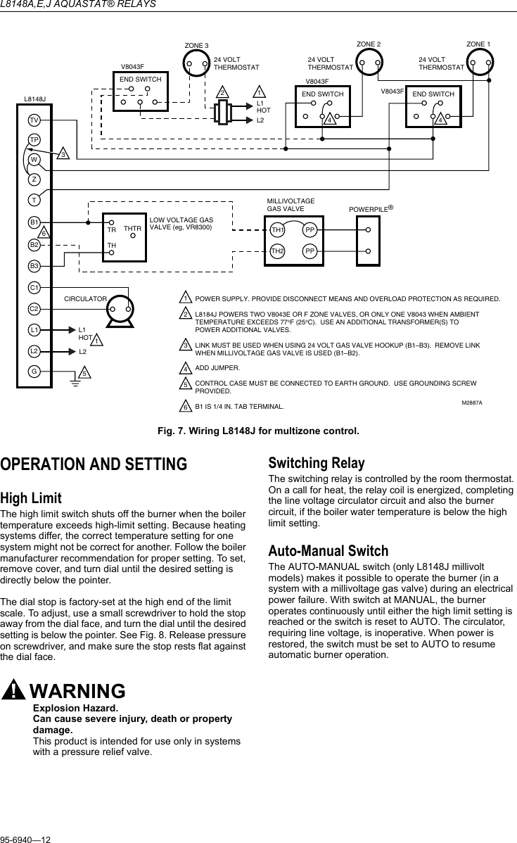 Page 6 of 8 - Honeywell Honeywell-Aquastat-L8148A-Instruction-Manual- 95-6940 - L8148A,E,J Aquastat Relays  Honeywell-aquastat-l8148a-instruction-manual