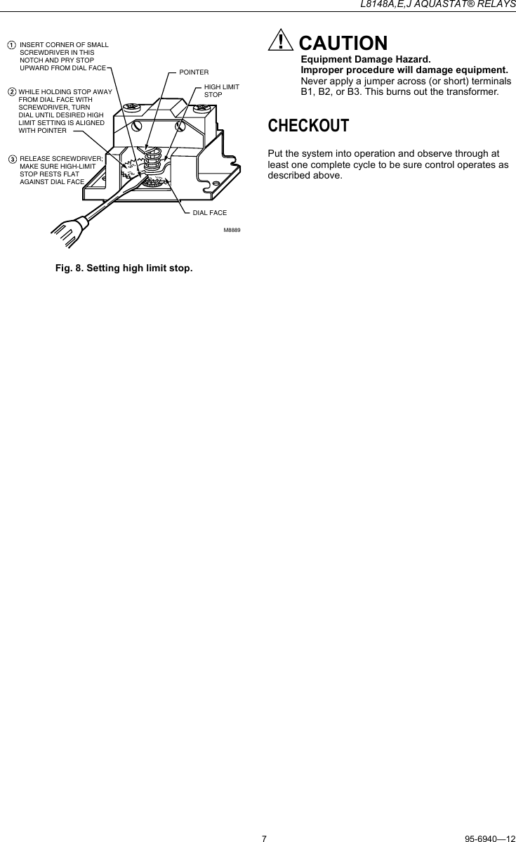 Page 7 of 8 - Honeywell Honeywell-Aquastat-L8148A-Instruction-Manual- 95-6940 - L8148A,E,J Aquastat Relays  Honeywell-aquastat-l8148a-instruction-manual