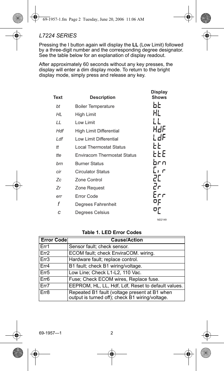 Page 2 of 4 - Honeywell Honeywell-Aquastatic-L7224-Users-Manual- 69-1957-1 L7224 Series Oil Electronic Aquastat Controller  Honeywell-aquastatic-l7224-users-manual