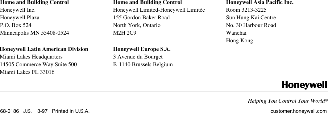 Page 12 of 12 - Honeywell Honeywell-Automatic-Vent-Damper-D896-Users-Manual- 68-0186 - D896 Automatic Vent Damper  Honeywell-automatic-vent-damper-d896-users-manual