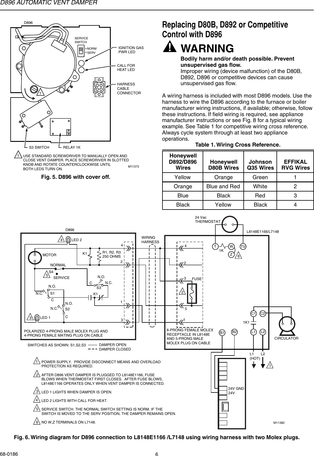 Page 6 of 12 - Honeywell Honeywell-Automatic-Vent-Damper-D896-Users-Manual- 68-0186 - D896 Automatic Vent Damper  Honeywell-automatic-vent-damper-d896-users-manual