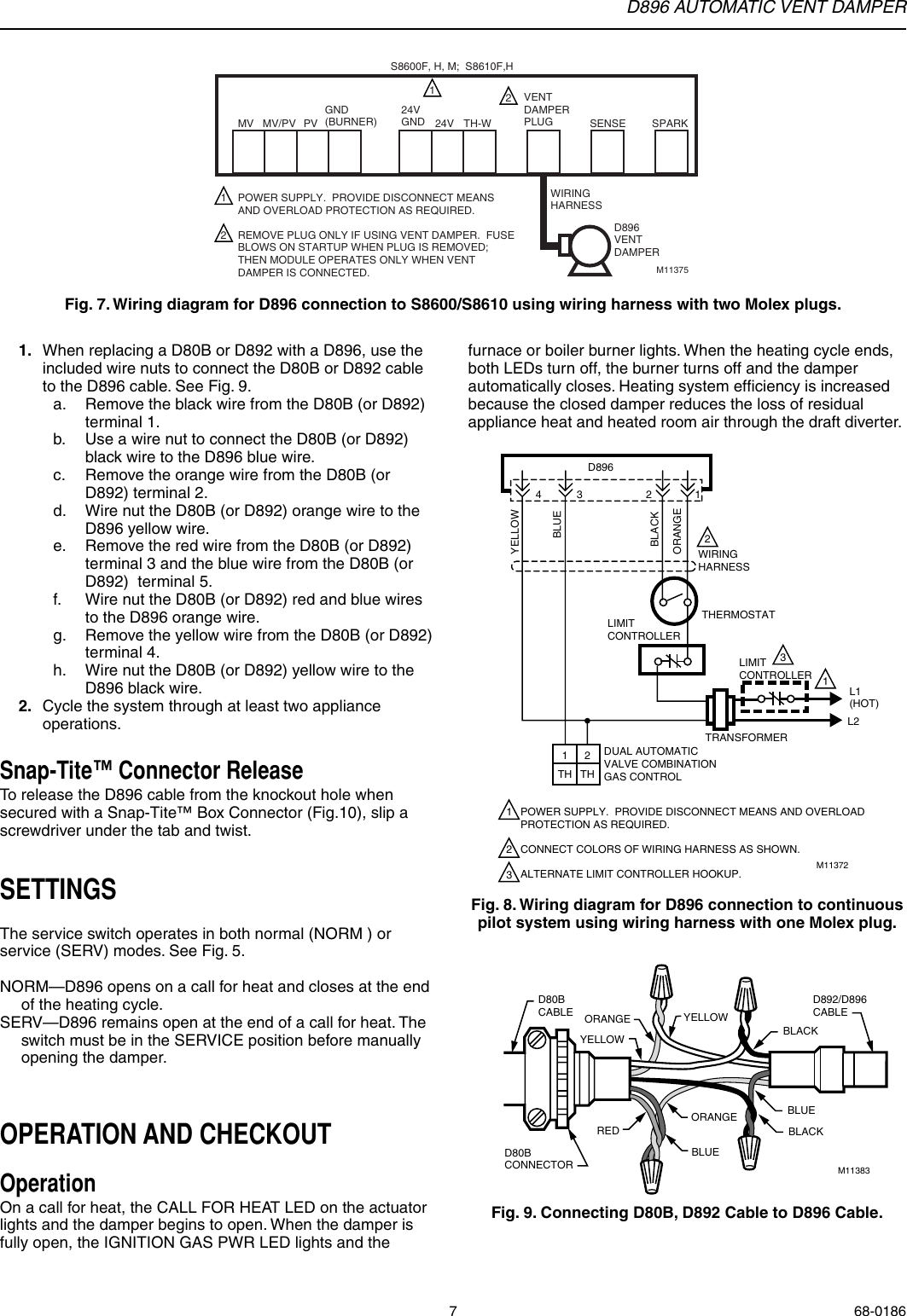 Page 7 of 12 - Honeywell Honeywell-Automatic-Vent-Damper-D896-Users-Manual- 68-0186 - D896 Automatic Vent Damper  Honeywell-automatic-vent-damper-d896-users-manual
