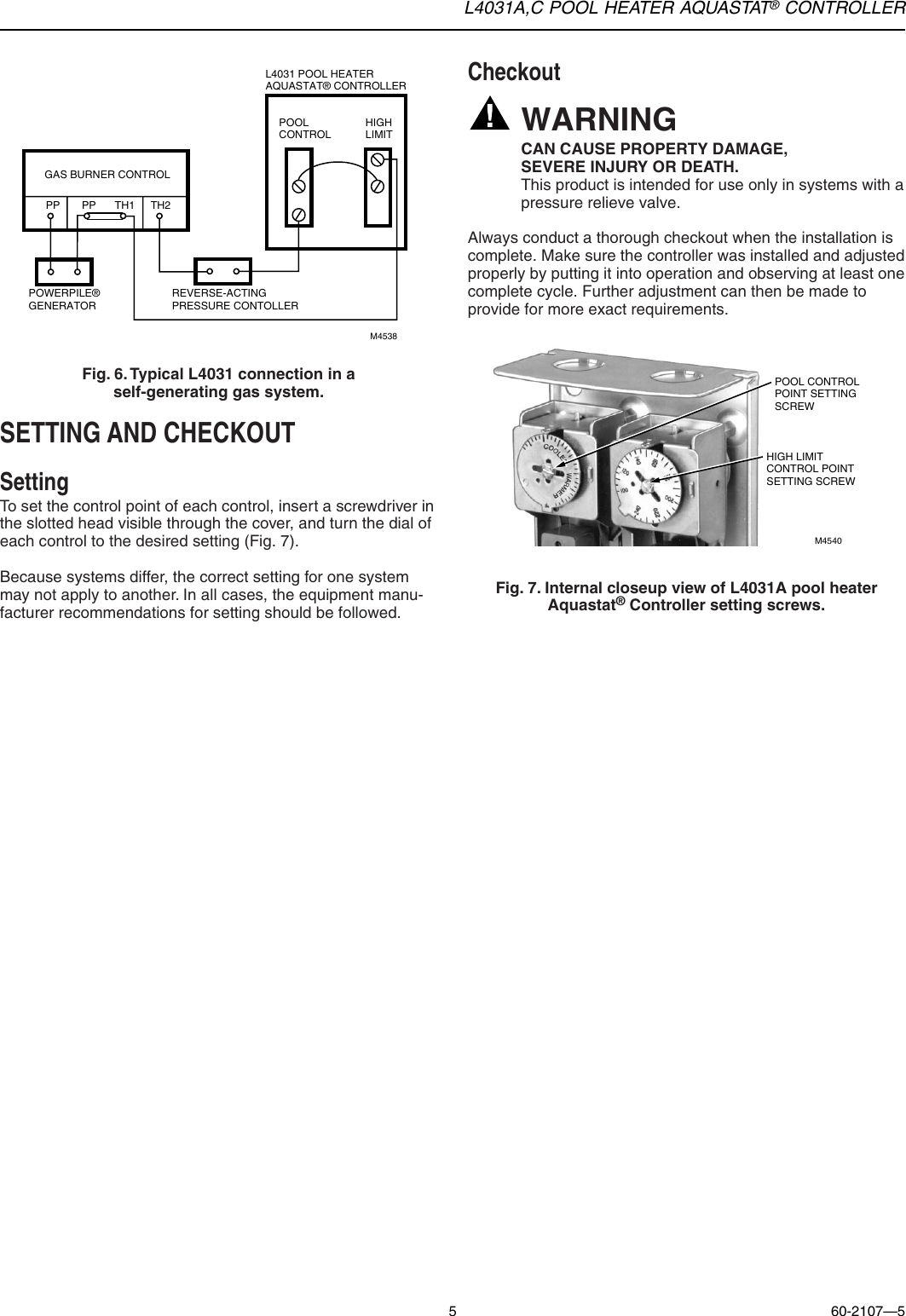 Page 5 of 12 - Honeywell Honeywell-C-Users-Manual- 60-2107 - L4031A,C Pool Heater Aquastat® Controller  Honeywell-c-users-manual