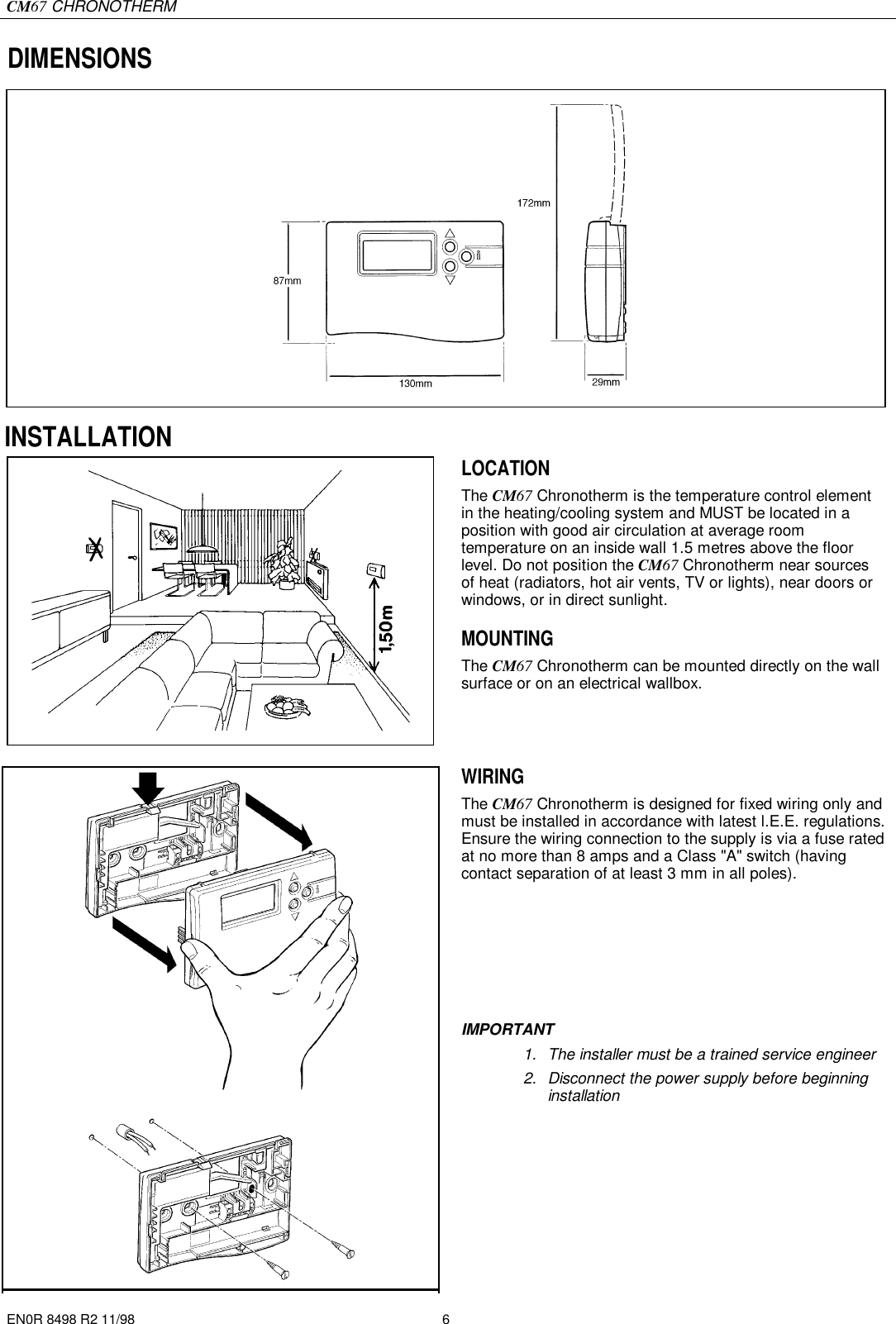 Page 6 of 7 - Honeywell Honeywell-Chronotherm-Cm67-Users-Manual EN0R8498