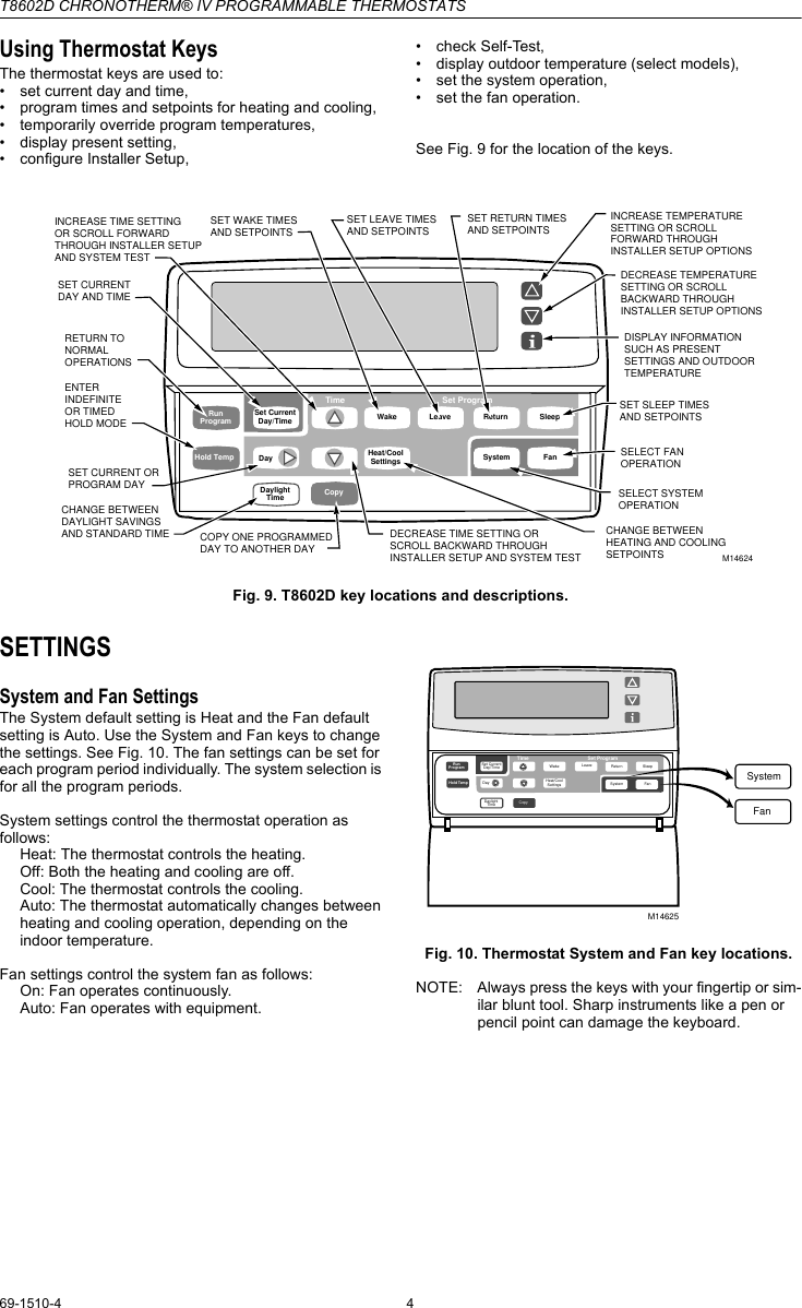 Page 4 of 12 - Honeywell Honeywell-Chronotherm-Iv-T8602D-Users-Manual- 69-1510-4  Honeywell-chronotherm-iv-t8602d-users-manual