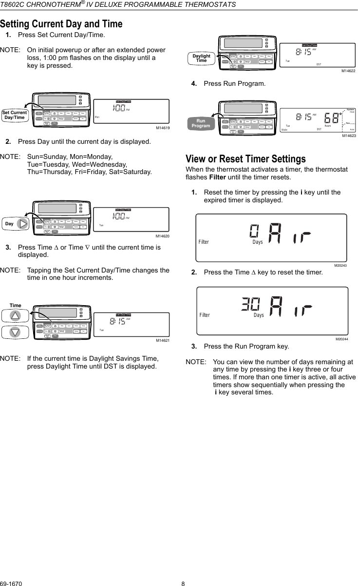 Page 8 of 12 - Honeywell Honeywell-Chronotherm-T8602C-Users-Manual- 69-1670 - T8602C Chronotherm® IV Deluxe Programmable Thermostats  Honeywell-chronotherm-t8602c-users-manual