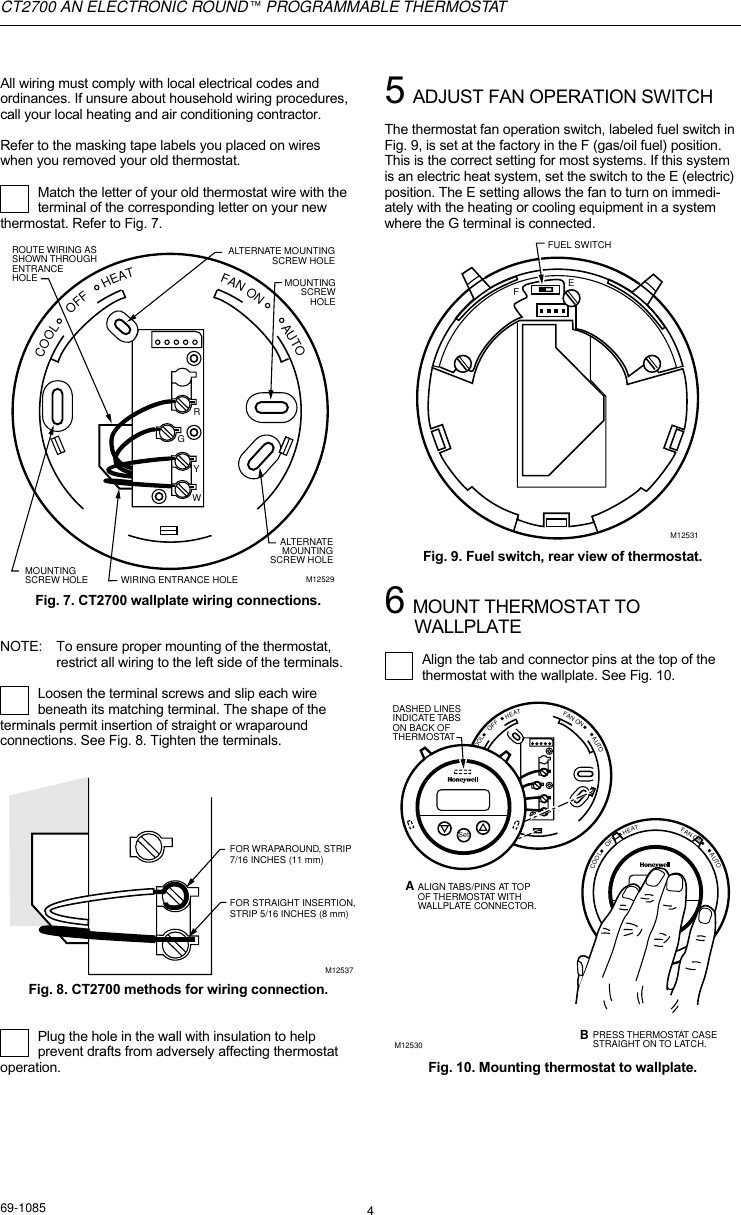 Page 4 of 8 - Honeywell Honeywell-Ct2700-Users-Manual- 69-1085 - CT2700 An Electronic Roundª Programmable Thermostat  Honeywell-ct2700-users-manual