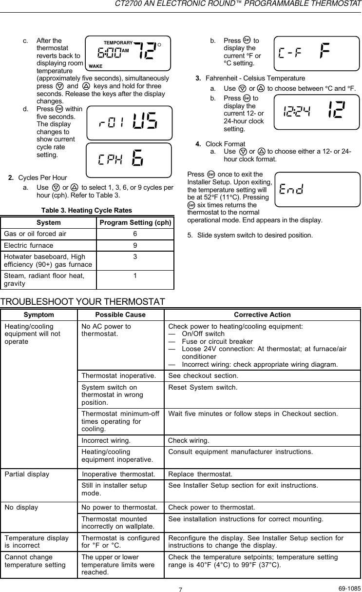 Page 7 of 8 - Honeywell Honeywell-Ct2700-Users-Manual- 69-1085 - CT2700 An Electronic Roundª Programmable Thermostat  Honeywell-ct2700-users-manual