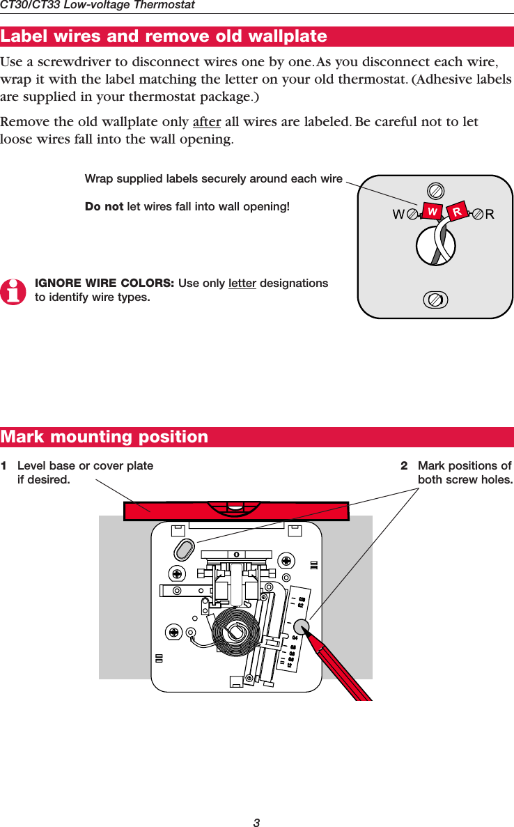 Page 3 of 11 - Honeywell Honeywell-Ct30-Owners-Manual- 69-1808ES - CT30/CT33 Low Voltage Thermostat Owner's Manual  Honeywell-ct30-owners-manual