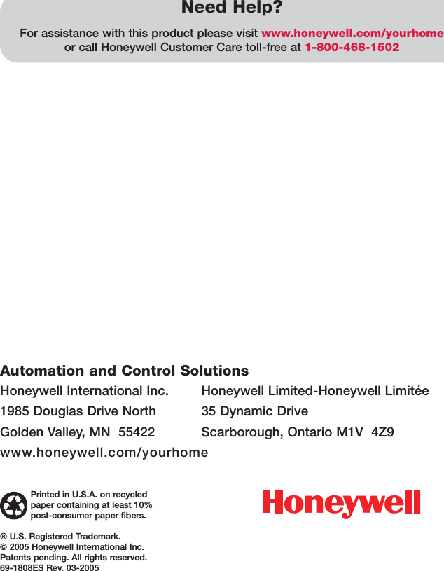 Page 8 of 11 - Honeywell Honeywell-Ct30-Owners-Manual- 69-1808ES - CT30/CT33 Low Voltage Thermostat Owner's Manual  Honeywell-ct30-owners-manual