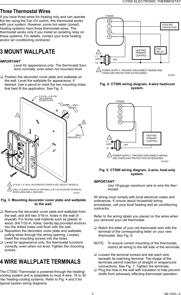 Page 3 of 8 - Honeywell Honeywell-Ct500-Owners-Manual- 69-1525, CT500 Electronic Thermostat  Honeywell-ct500-owners-manual