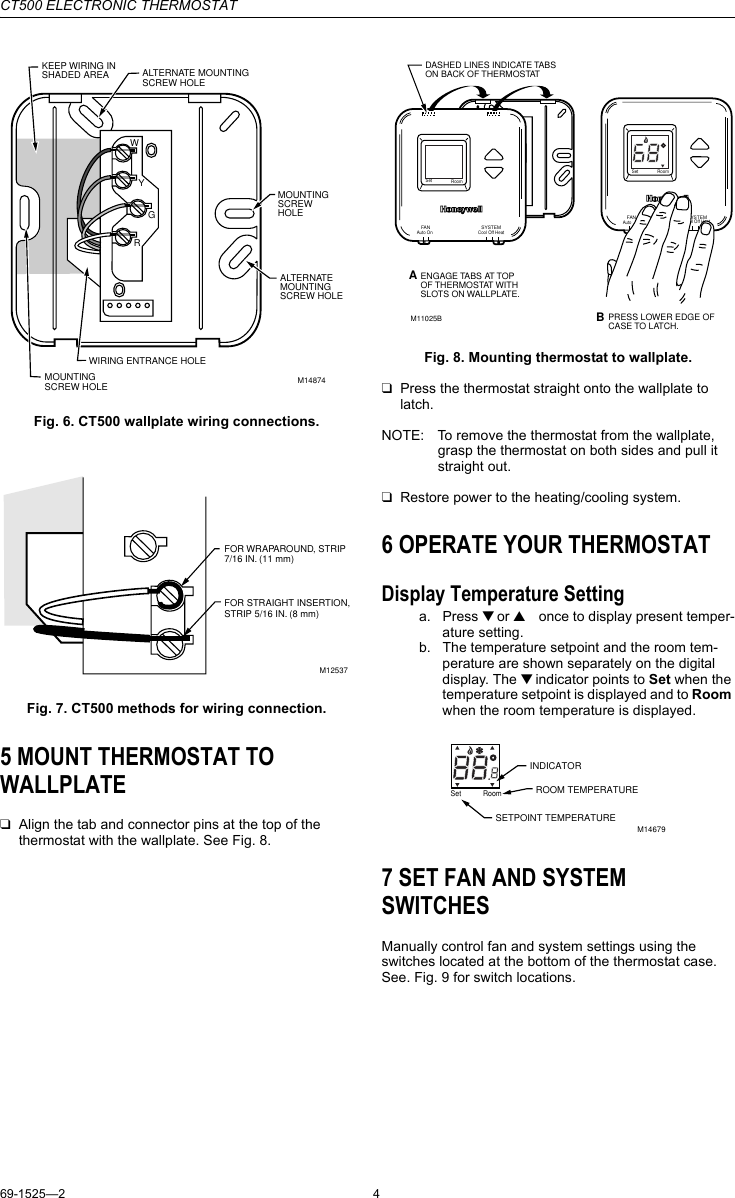 Page 4 of 8 - Honeywell Honeywell-Ct500-Owners-Manual- 69-1525, CT500 Electronic Thermostat  Honeywell-ct500-owners-manual