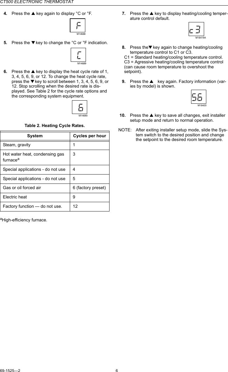 Page 6 of 8 - Honeywell Honeywell-Ct500-Owners-Manual- 69-1525, CT500 Electronic Thermostat  Honeywell-ct500-owners-manual