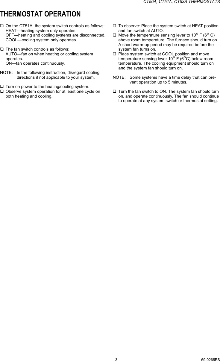 Page 3 of 8 - Honeywell Honeywell-Ct50A-Installation-Instructions- 69-0265ES CT50A, CT51A, CT53A Thermostats English Spanish  Honeywell-ct50a-installation-instructions