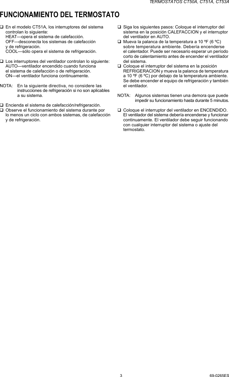 Page 7 of 8 - Honeywell Honeywell-Ct50A-Installation-Instructions- 69-0265ES CT50A, CT51A, CT53A Thermostats English Spanish  Honeywell-ct50a-installation-instructions