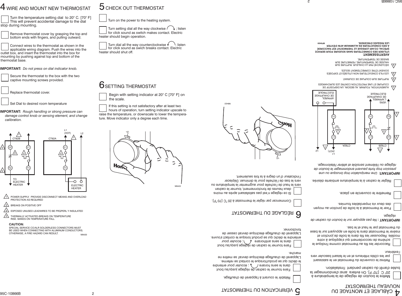 Page 2 of 4 - Honeywell Honeywell-Ct62A-B-Owner-S-Manual 95c-10866B  CT62A,B Line Voltage Electric Heat Thermostats