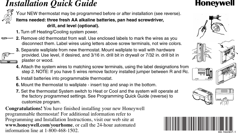 Page 1 of 4 - Honeywell Honeywell-Ct8602-Ct3600-Owner-S-Manual 69-1553 QuickGuideCT2300