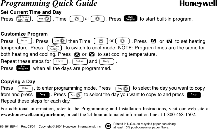 Page 2 of 4 - Honeywell Honeywell-Ct8602-Ct3600-Owner-S-Manual 69-1553 QuickGuideCT2300