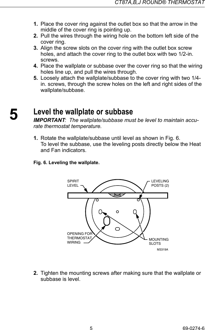 Page 5 of 12 - Honeywell Honeywell-Ct87A-Users-Manual- 69-0274 - CT87A,B,J Round Thermostat  Honeywell-ct87a-users-manual