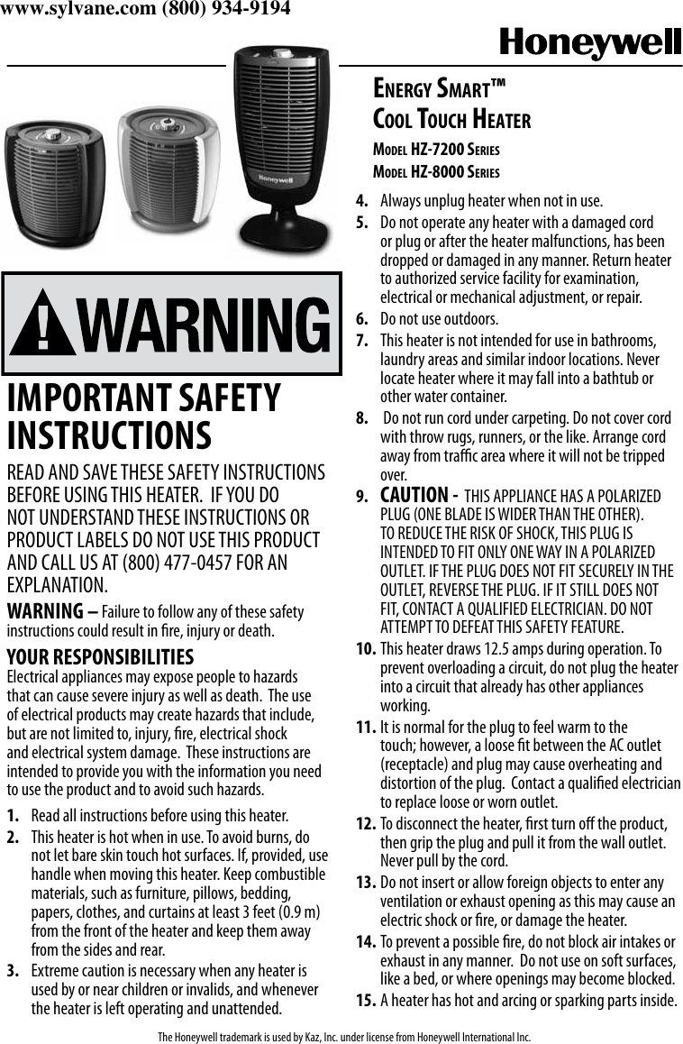 Page 1 of 12 - Honeywell Honeywell-Energy-Smart-Hz-8000-Users-Manual-  Honeywell-energy-smart-hz-8000-users-manual