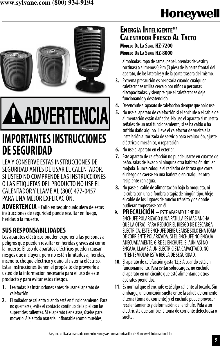 Page 9 of 12 - Honeywell Honeywell-Energy-Smart-Hz-8000-Users-Manual-  Honeywell-energy-smart-hz-8000-users-manual