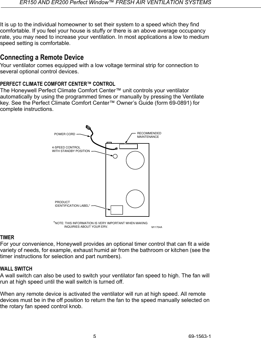 Page 5 of 12 - Honeywell Honeywell-Er150C-Operators-Manual- 69-1563 - ER150C And ER200C Perfect Window Freah Air Ventilation Systems  Honeywell-er150c-operators-manual