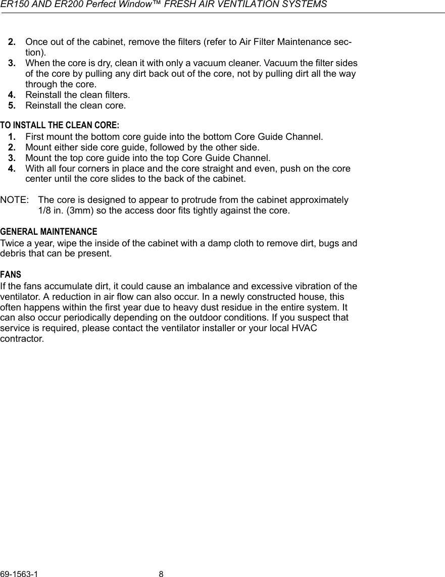Page 8 of 12 - Honeywell Honeywell-Er150C-Operators-Manual- 69-1563 - ER150C And ER200C Perfect Window Freah Air Ventilation Systems  Honeywell-er150c-operators-manual