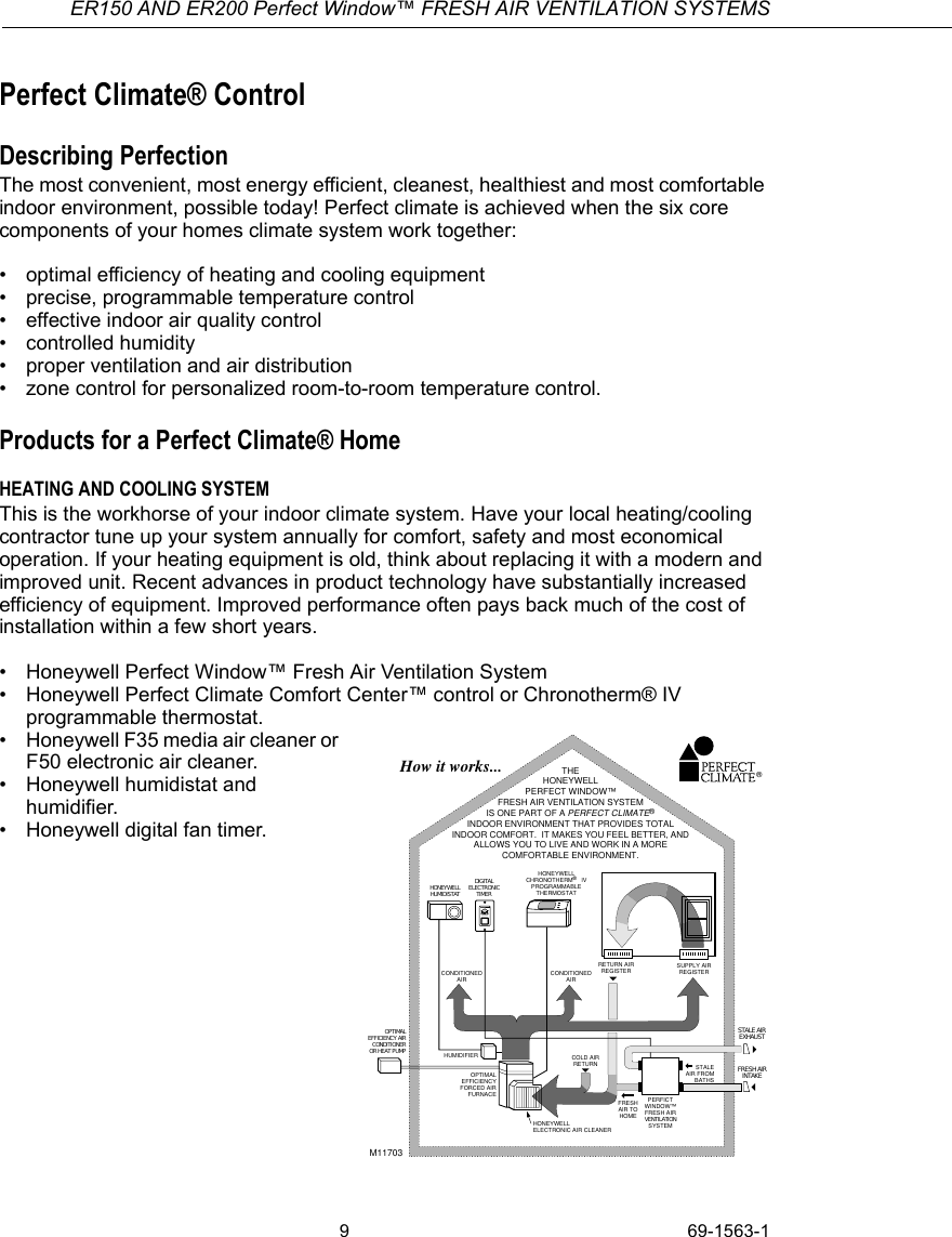 Page 9 of 12 - Honeywell Honeywell-Er150C-Operators-Manual- 69-1563 - ER150C And ER200C Perfect Window Freah Air Ventilation Systems  Honeywell-er150c-operators-manual