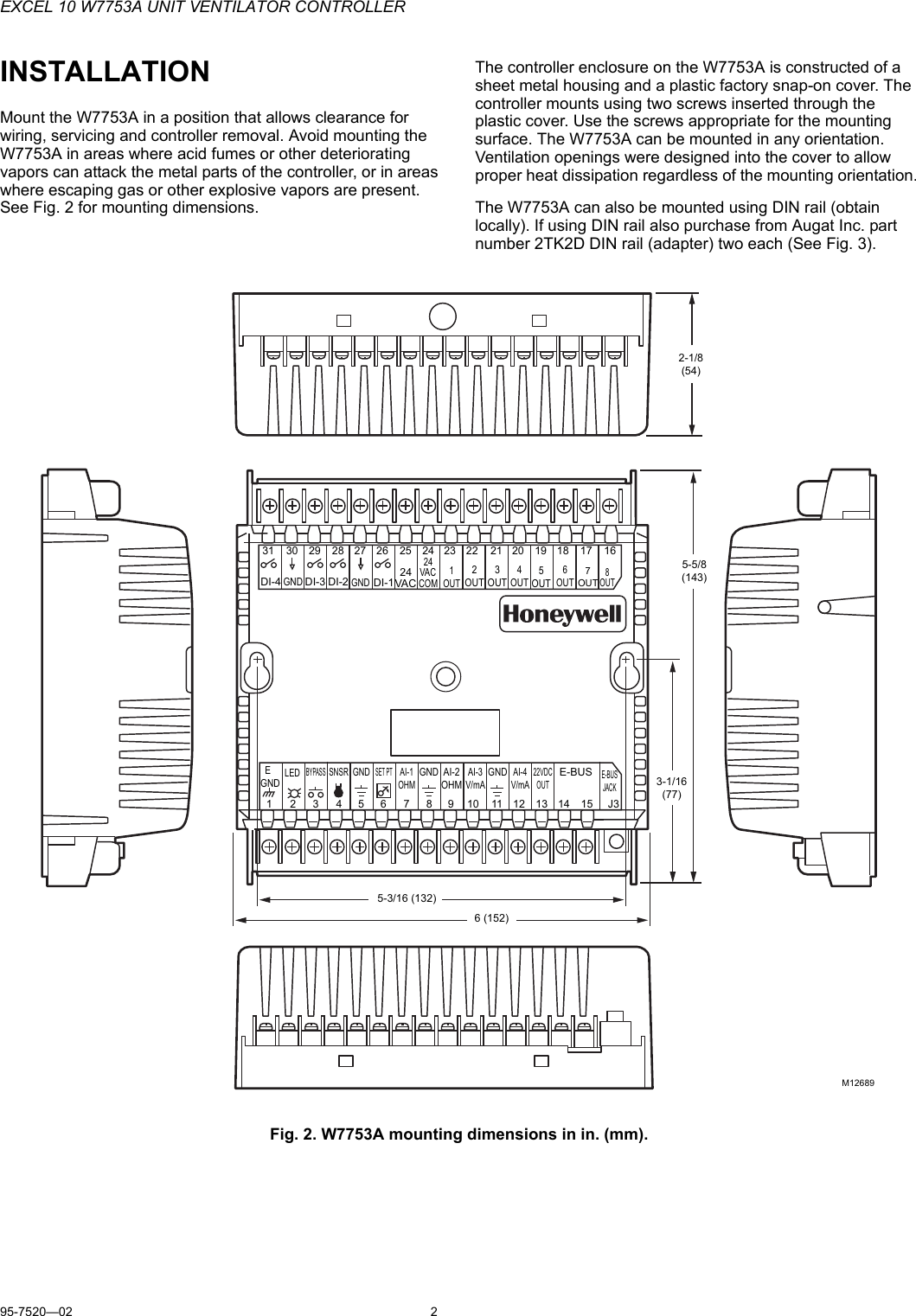 Page 2 of 12 - Honeywell Honeywell-Excel-10-W7753A-Users-Manual- 95-7520_A - Excel 10, W7753A Unit Ventilator Controller  Honeywell-excel-10-w7753a-users-manual