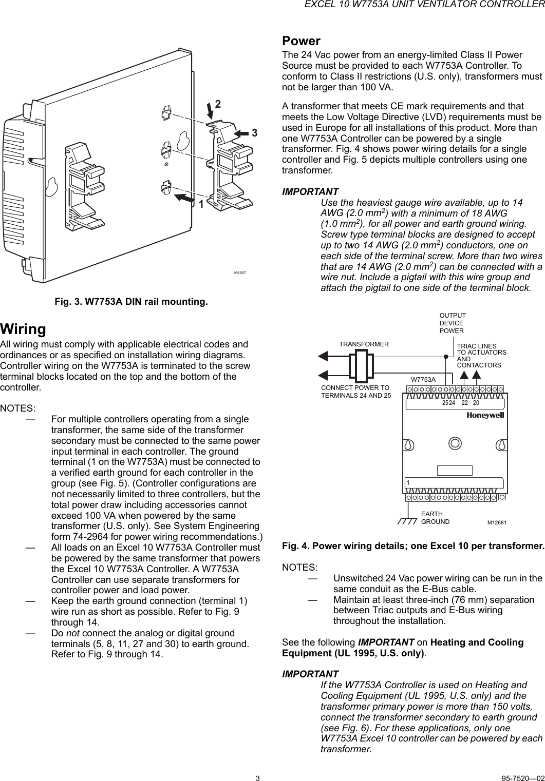 Page 3 of 12 - Honeywell Honeywell-Excel-10-W7753A-Users-Manual- 95-7520_A - Excel 10, W7753A Unit Ventilator Controller  Honeywell-excel-10-w7753a-users-manual
